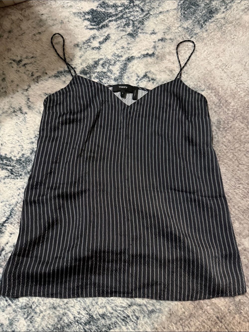 Theory Black Pinstripe Silk-Blend Slip Cami